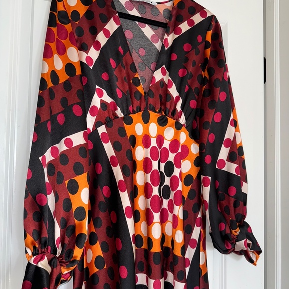 ZARA Satin Dress Retro Bias Cut 70s MIDI Polka Dot Large - Picture 5 of 13